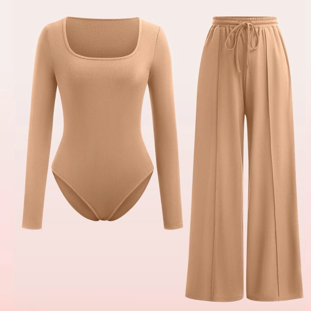 WINTER CLEARANCE Yozy 2 piece bodysuit set in tan